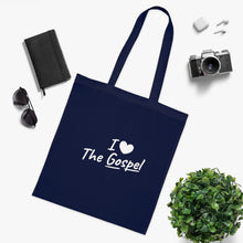 Load image into Gallery viewer, I Love The Gospel Cotton Tote Bag, Eco-Friendly Shopping Bag, Reusable Tote for Church, Gift for Believers, Inspirational Grocery Tote