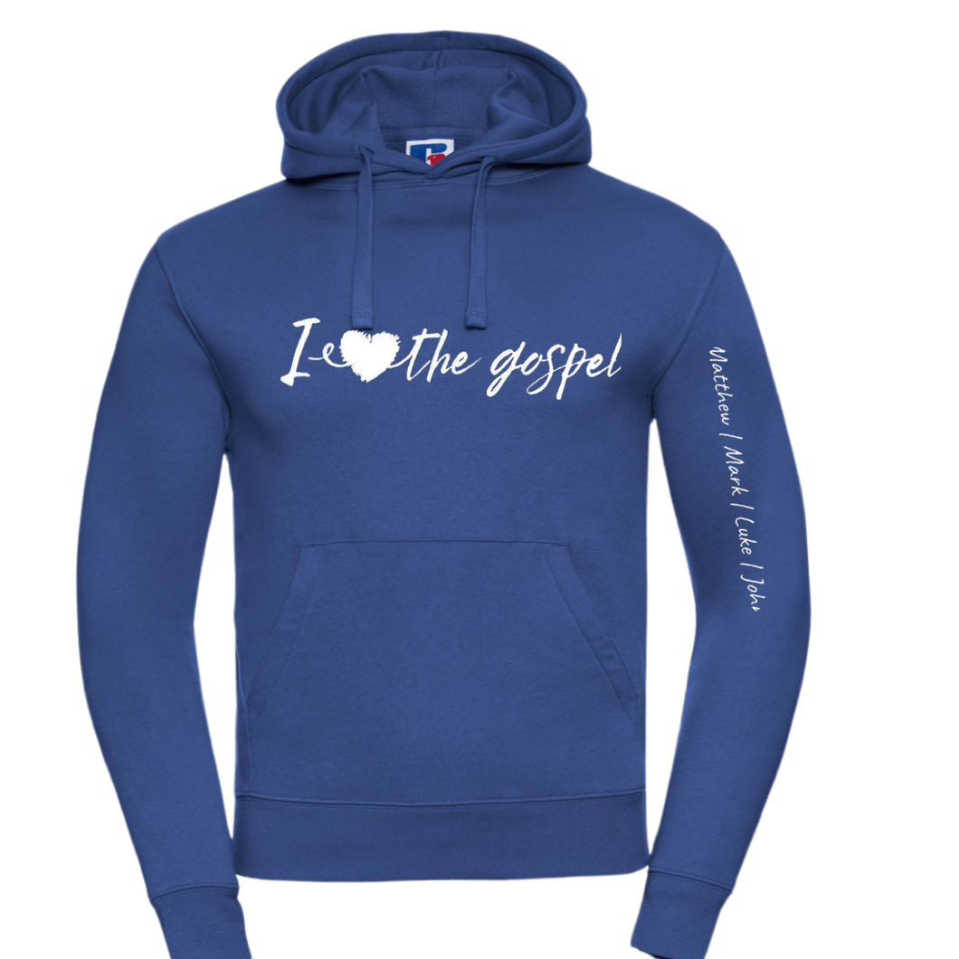 I love the Gospel - Blue Authentic Hoodie with White Print