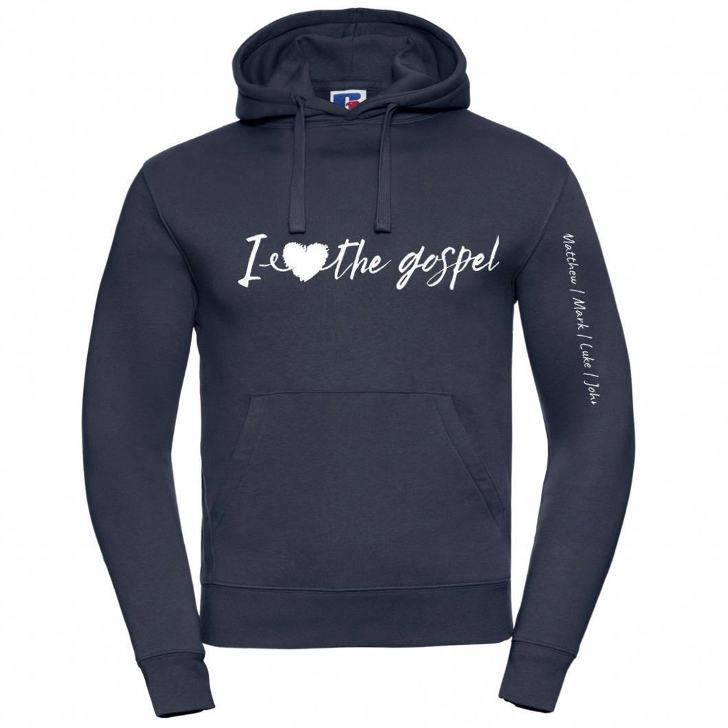 I love the Gospel - Navy Blue Authentic Hoodie with White Print